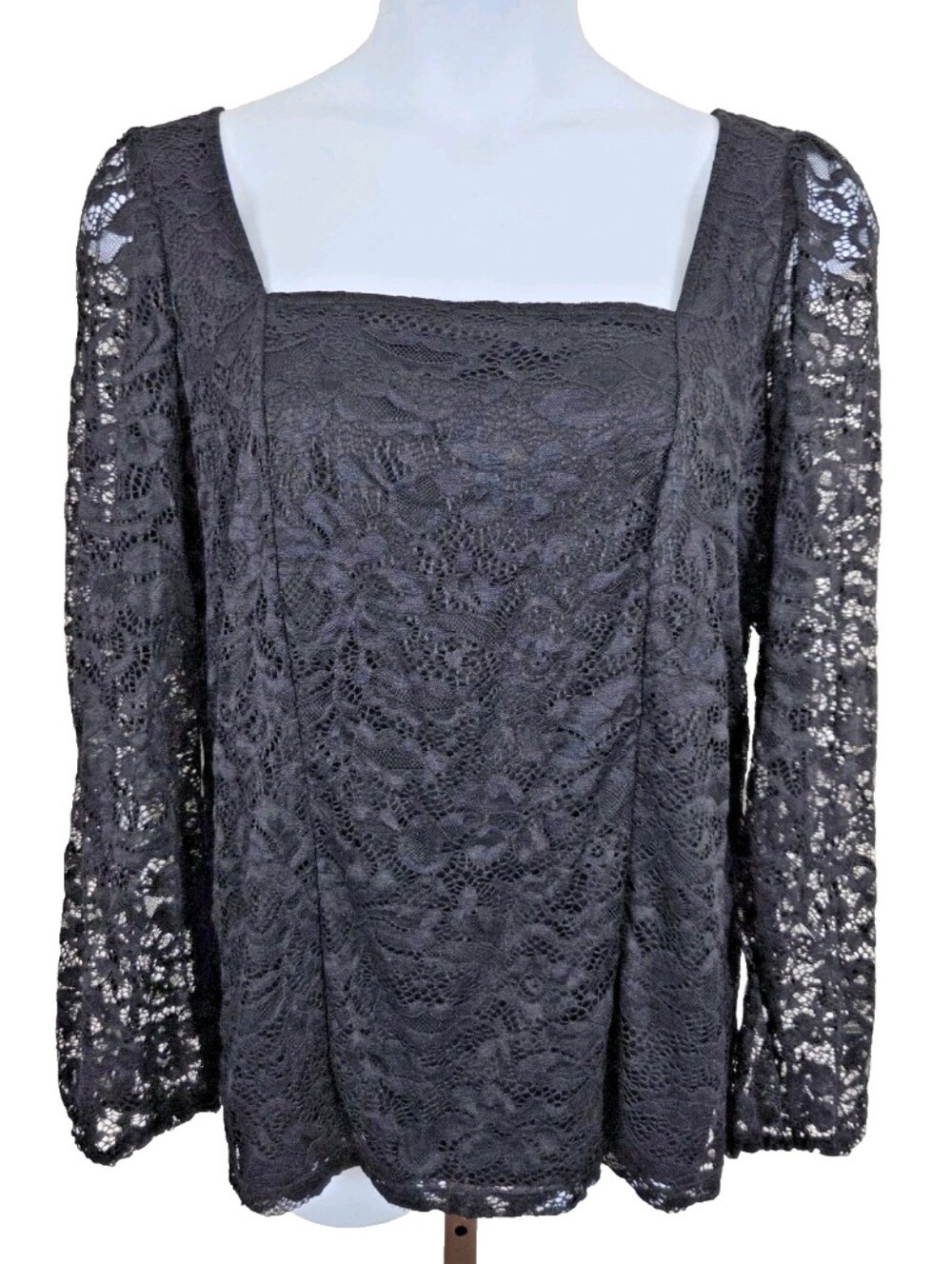 Torrid Women's Size 2 2X 18/20 Black Floral Lace Square Neck Long Sleeve Top